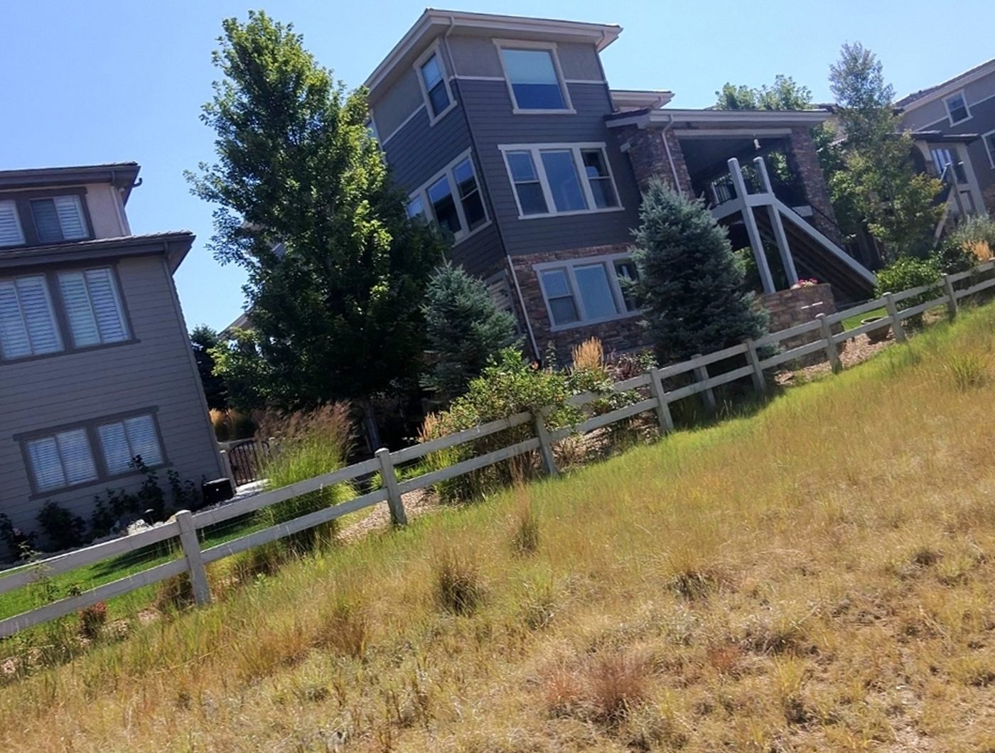Houses along a split rail fence in a Douglas County neighborhood